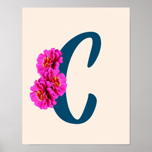 Poster Zinnia Flowers Monogramme initial C (Devant)