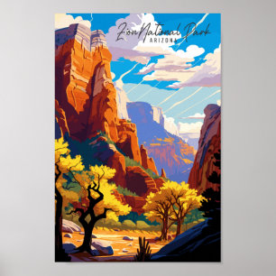 Poster Zion Arizona USA illustration de voyage vintage