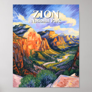 Poster Zion National Park Angels Landing dans le style Va