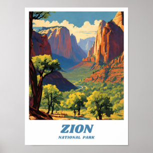 Poster Zion National Park illustration rétro Esthétique