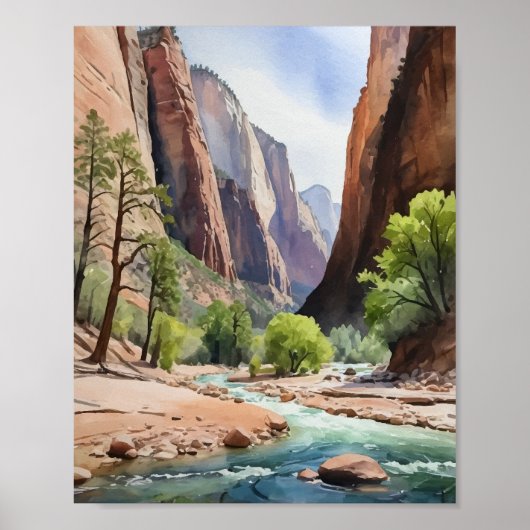 Poster Zion National Park Utah Watercolor (Devant)