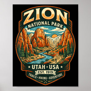 Poster Zion parc national utah canyon rétro randonnée