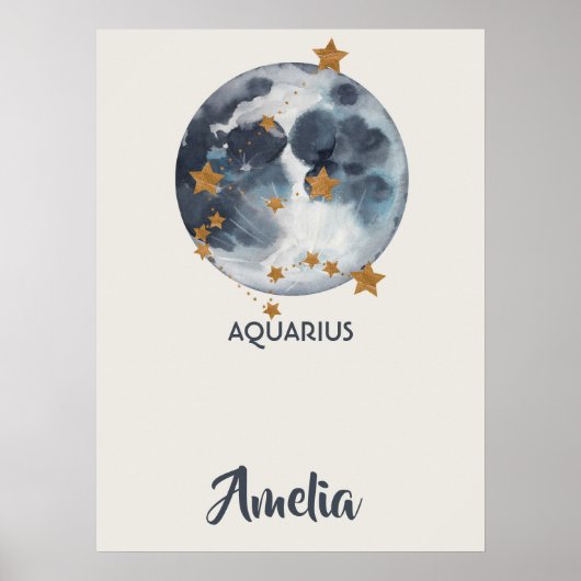 Poster Zodiac Celestial Aquarius Nursery Wall Art (Devant)