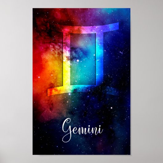 Poster Zodiac : Gemini Rainbow Space (Devant)