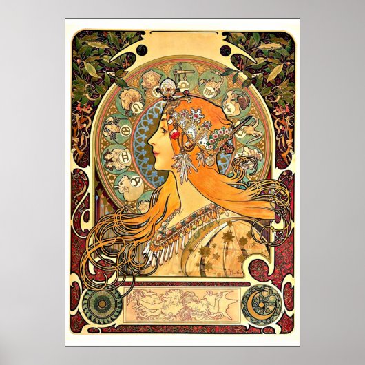 Poster Zodiac, peinture Art Nouveau d'Alphonse Mucha (Devant)