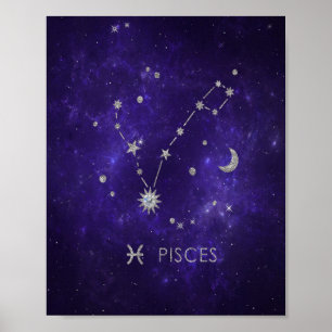 Poster Zodiac Purple Pisces   Cosmic Astrology Horoscope