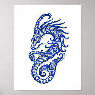 Poster Zodiaque bleu complexe de Capricorne sur le blanc