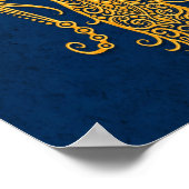 Poster Zodiaque de la Virgo jaune complexe sur le bleu (Coin)