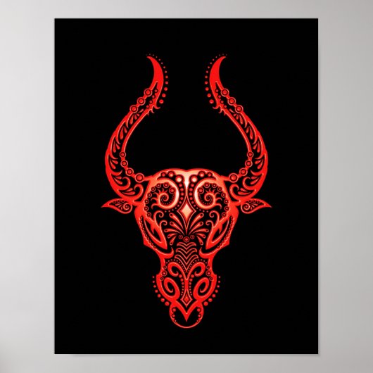 Poster Zodiaque de Taurus rouge complexe sur noir (Devant)