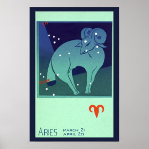Poster Zodiaque vintage, Astrologie Baies Ram Constellati
