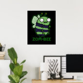 Poster Zom-bee Funny Zombie Bee Pun Dark BG (Bureau à domicile)