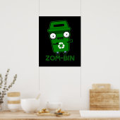Poster Zom bin Funny Zombie Trash Bin Pun Dark BG (Cuisine)