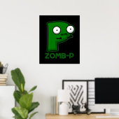 Poster Zom-P Funny Zombie Alphabet P Pun Dark BG (Bureau à domicile)
