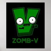 Poster Zomb-V Drôle Halloween Zombie Alphabet Pun Dark BG (Devant)
