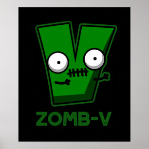 Poster Zomb-V Drôle Halloween Zombie Alphabet Pun Dark BG