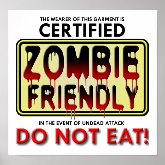 Poster Zombie Friendly Funny (Devant)