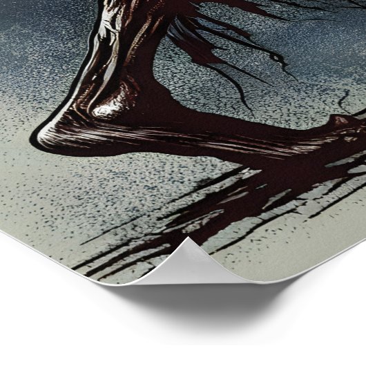 Poster Zombie pivotant, Pleine lune, Illustration effraya (Coin)