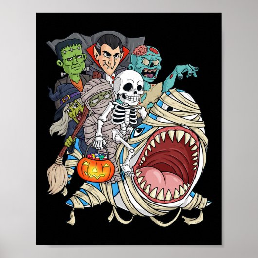 Poster Zombie Riding maman requin Vampire Halloween Pumpk (Devant)