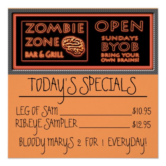 Poster Zombie Zone drôle BYOB Apportez vos propres cervea (Devant)