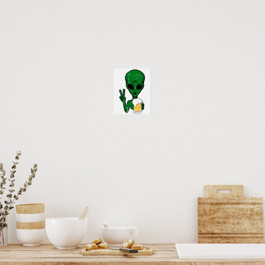 Poster Zone-51 Alien Beer Peace Sign Lazy Drinking Hallow (Cuisine)