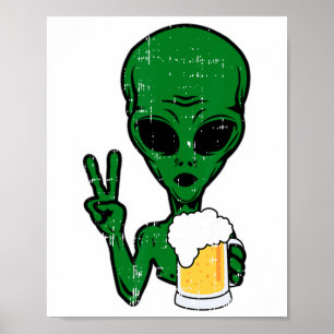Poster Zone-51 Alien Beer Peace Sign Lazy Drinking Hallow