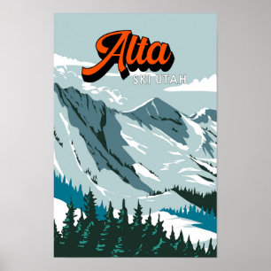 Poster Zone de ski d'Alta hiver Utah Vintage