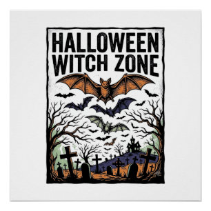 Poster Zone de sorcière d'Halloween Dessin de chauves-sou