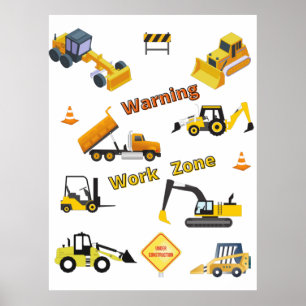 Poster Zone de travail d'avertissement de construction