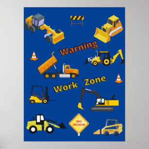 Poster Zone de travail d'avertissement de construction