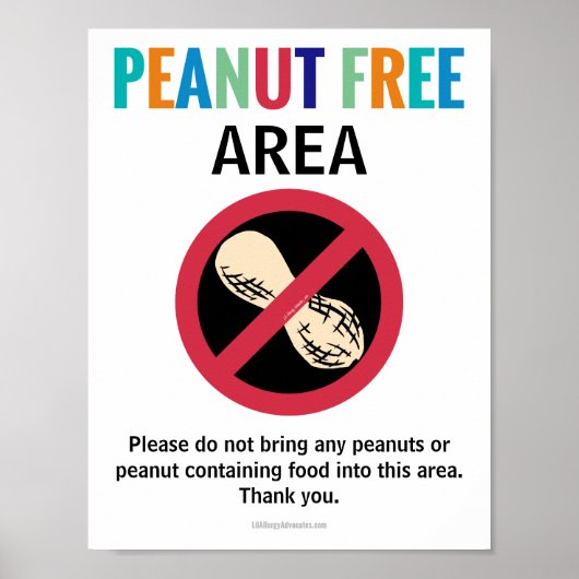 Poster Zone sans arachide Zone de travail pour les allerg (Devant)