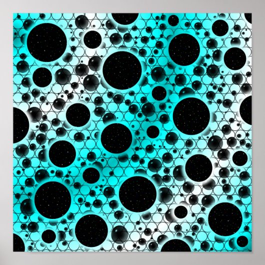 Poster Zones de bulles spatiales - Blanc/Cyan (Devant)