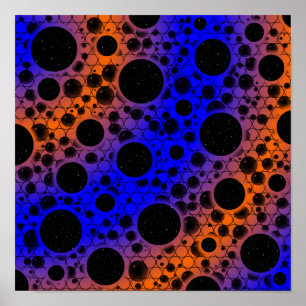 Poster Zones de bulles spatiales - Bleu/Orange
