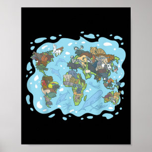Poster Zoo Animaux Carte du monde Planète Terre Système é