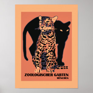 Poster Zoo de Munich vintage Retro gros chats