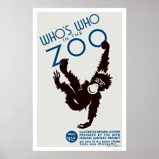 Poster Zoo Guide Monkey 1937 WPA (Devant)
