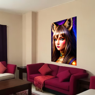 Poster Zoomorphes cool jeune femme avec oreille lynx   Ar