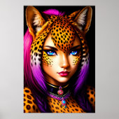 Poster Zoomorphes cool jeune femme guépard | Art AI (Devant)