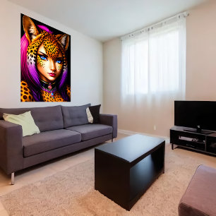 Poster Zoomorphes cool jeune femme guépard   Art AI