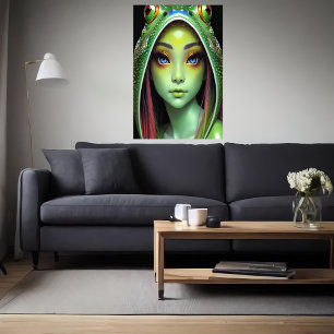 Poster Zoomorphique cool jeune femme grenouille   Art AI