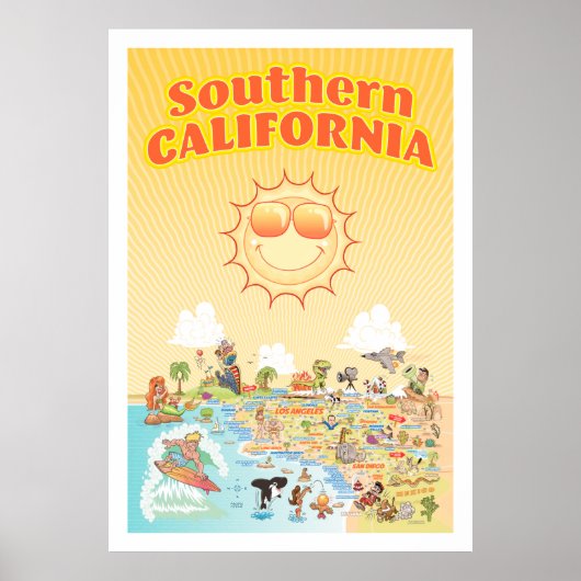 Poster Zuid-Californische Cartoon Map (Voorkant)