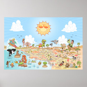 Poster Zuid-Californische Cartoon Map