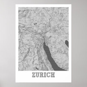 Poster Zurich - Carte de la ville au crayon suisse