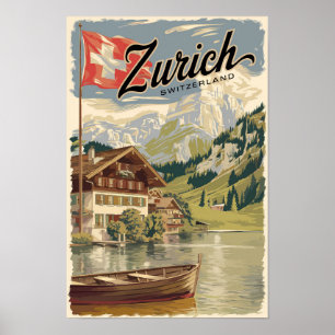 Poster Zurich Suisse Art de Voyage peinture Vintage