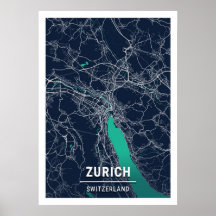 Zurich - Suisse Carte de la ville bleue foncée