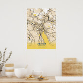 Poster Zurich - Suisse Carte de la ville jaune (Cuisine)