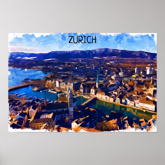 Poster Zurich Suisse Panorama Voir aquarelle (Devant)