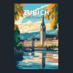 Poster Zurich Suisse Travel Art Vintage<br><div class="desc">Design de voyage vectoriel rétro de Zurich. Les ruelles pittoresques du centre d'Altstadt (vieille ville),  de part et d'autre de la rivière Limmat,  reflètent son histoire d'avant-Moyen-Age.</div>