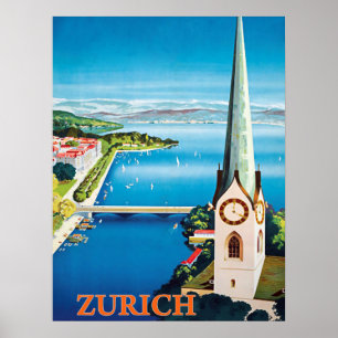 Poster Zurich, Suisse ville, vue aérienne sur la tour de