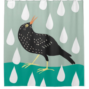 Poster zwarte vogel douchegordijn