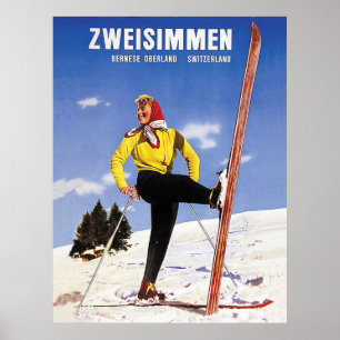 Poster Zweisimmen, Oberland bernois, Suisse, ski